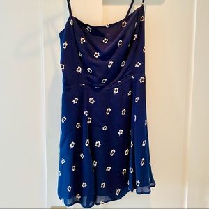 Reformation navy mini summer dress with floral / island vibes print